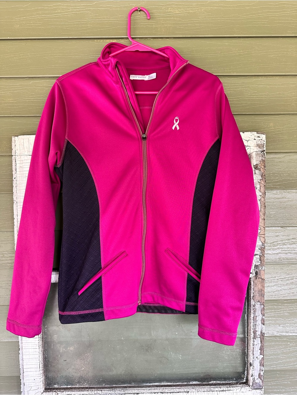 Lady Hagen Pink and Black Full‑Zip Womens' Active Jacket with Breast Cancer Ribb